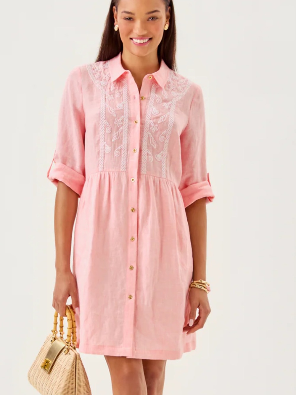 Lilly Pulitzer Lagoon Linen Shaela Dress Size Medium Cottage Pink